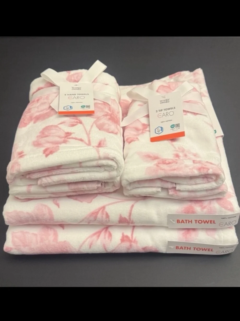 6pc CARO HOME 100% Cotton Pink Floral Bath Towel Set - Pink/White